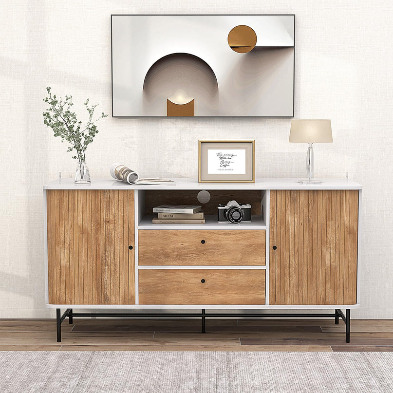 Giantex Buffet Cabinet with Storage, 59" Modern Coffee Bar Sideboard w/Sliding Tambour Doors