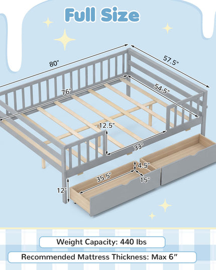 Lit simple pour enfants Giantex avec barrières de sécurité et étagère latérale