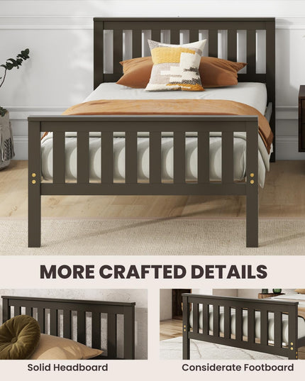 Giantex Wood Bed Frames with Headboard, Mid Century Platform Bed with Wooden Slats Support