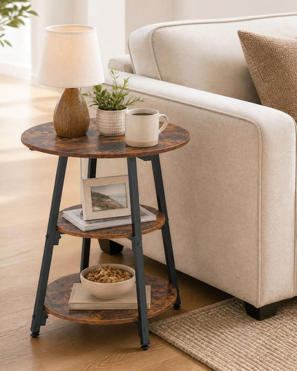 GIANTEX Round Industrial Side Table with Storage Shelves