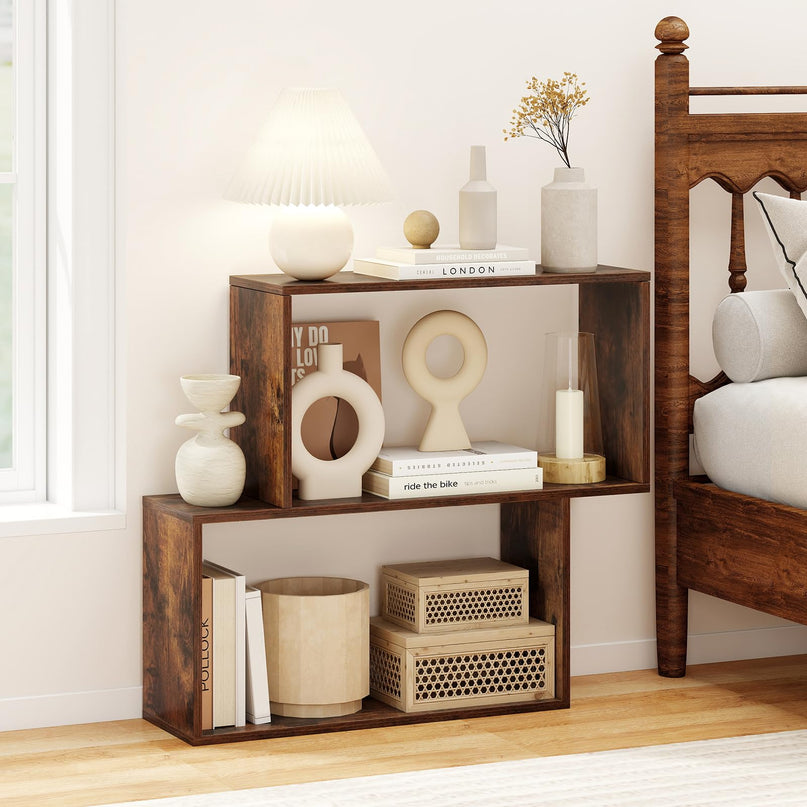 Giantex 3-Tier Bookshelf | Geometric Bookcase Side Table with Open Storage