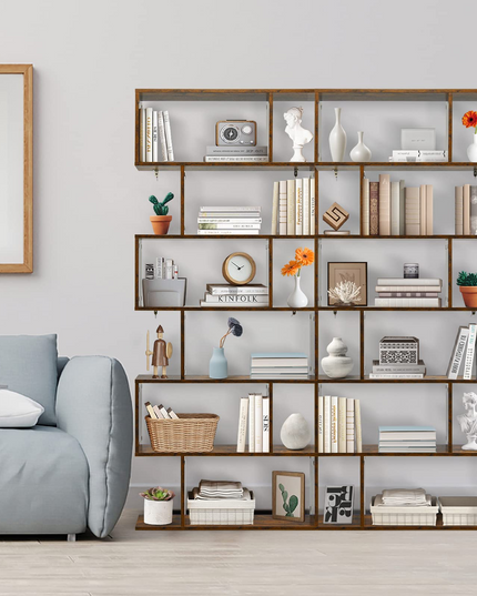 Giantex Geometric Bookcase Rustic, Solid Wood S-Shaped Bookshelf