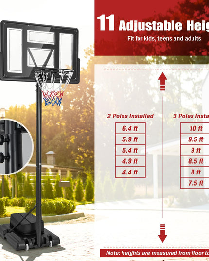 Giantex Basketball Hoop Outdoor 4.4-10 FT Adjustable, Portable Basketball Hoop Goal System w/ 44 Inch Shatterproof Backboard