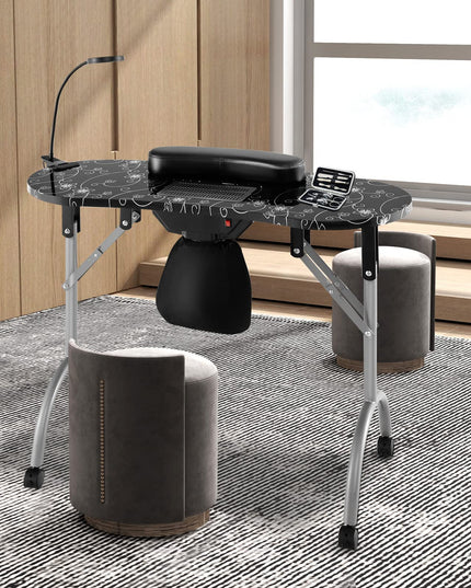 Giantex Nail Desk with Electric Dust Collector, Portable Manicure Table with USB-Plug LED Table Lamp