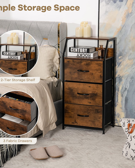 Giantex 3 Drawers Dresser, Storage Tower w/ 3 Foldable Fabric Drawers & Open Shelves