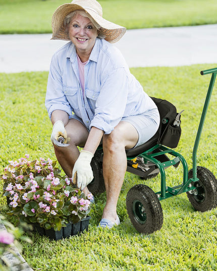 Giantex Garden Cart, Rolling Workseat with 4 Wheels, Tool Tray, Removable Cushion, Storage Basket