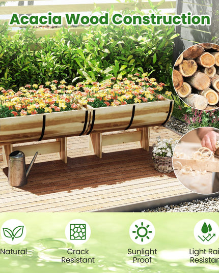 Giantex Half Barrel Acacia Wood Planter Box for Flower Vegetable Fruit