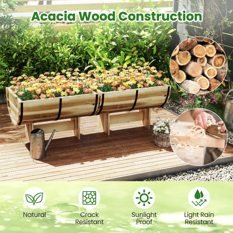 Giantex Half Barrel Acacia Wood Planter Box for Flower Vegetable Fruit
