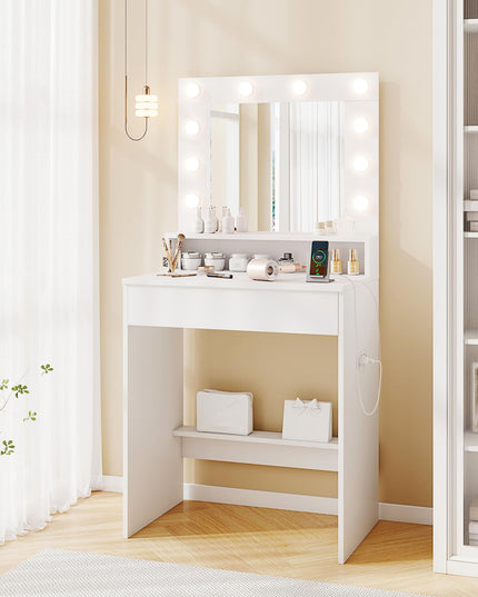 CHARMAID Vanity Desk with Mirror and Lights for Small Bedroom Narrow Space