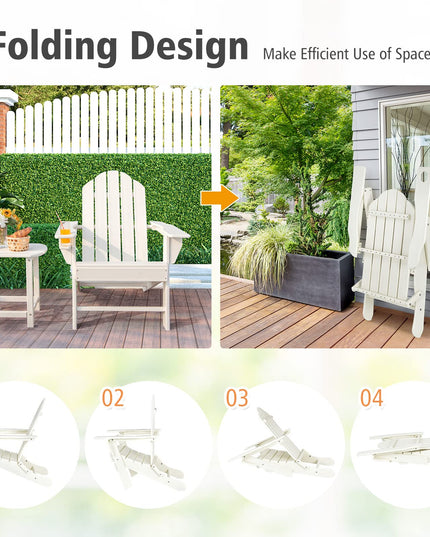 Folding Adirondack Chair with Side Table, Outdoor Adirondack Chair w/Cup Holder