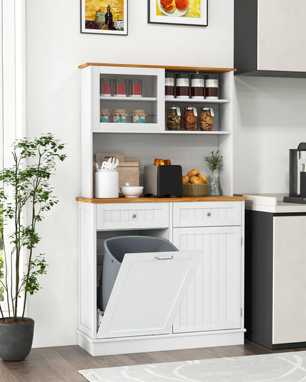 Giantex 68” Tall Kitchen Pantry, Buffet Hutch w/Tilt Out Trash Can Storage Cabinet, 2 Drawer, Shelves