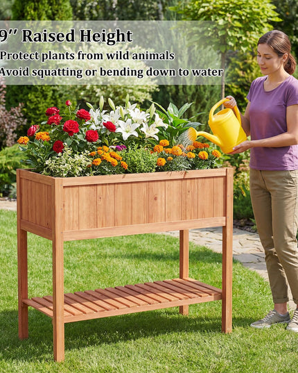 Jardinière surélevée en bois Giantex avec support pour plantes et doublure noire (40"x20"x39")