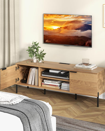 Giantex TV Stand for TVs up to 65”, Entertainment Center with Charging Station, 2 Cabinets, Open Shelves, 6 Sturdy Metal Legs
