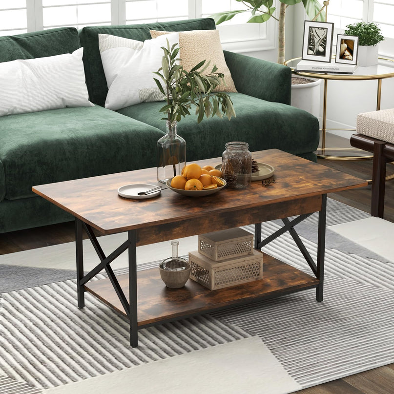 Giantex 2 ier Coffee Table with Storage Shelf for Living Room
