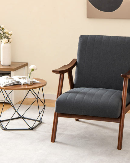 Giantex Mid-Century Modern Accent Chair - Comfy Upholstered Lounge Chair with Arms, Anti-Slip Felt Pads