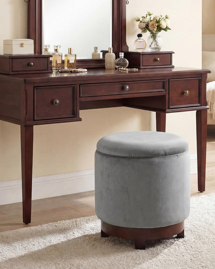 Giantex Round Ottoman with Storage 360° Swivel Velvet Vanity Stool