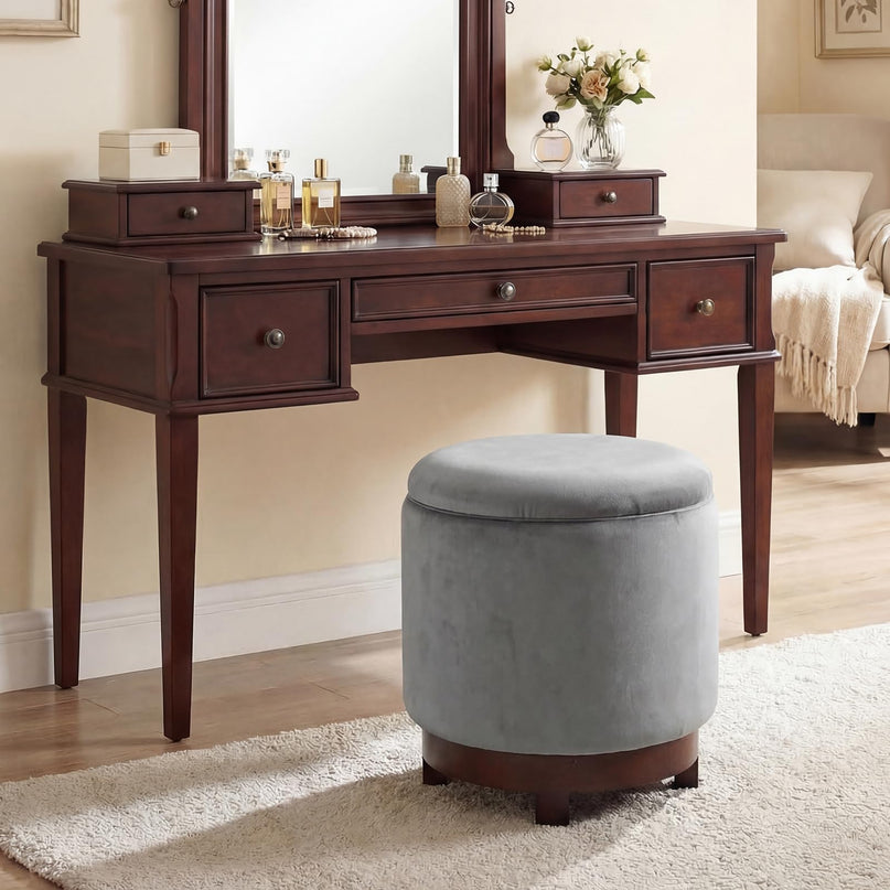 Giantex Round Ottoman with Storage 360° Swivel Velvet Vanity Stool