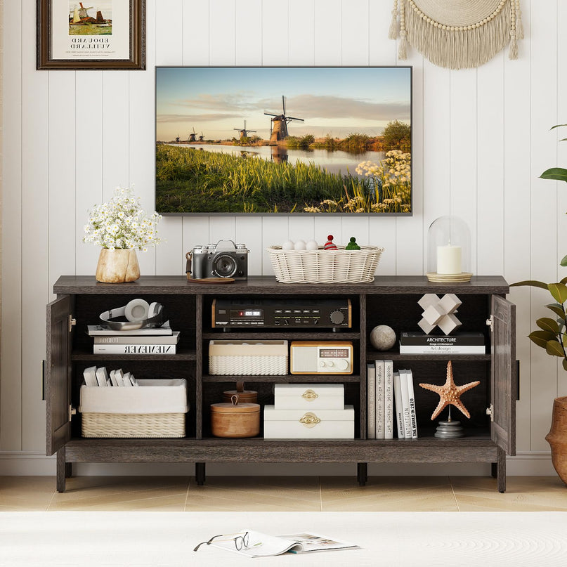 Giantex Farmhouse TV Stand for TVs up to 65" with 2 Storage Cabinets
