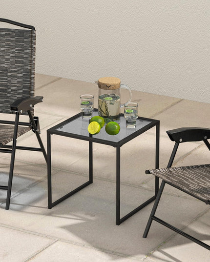 Giantex Outdoor 17” Square Table - Patio Tempered Glass End Table Side Table with Metal Frame