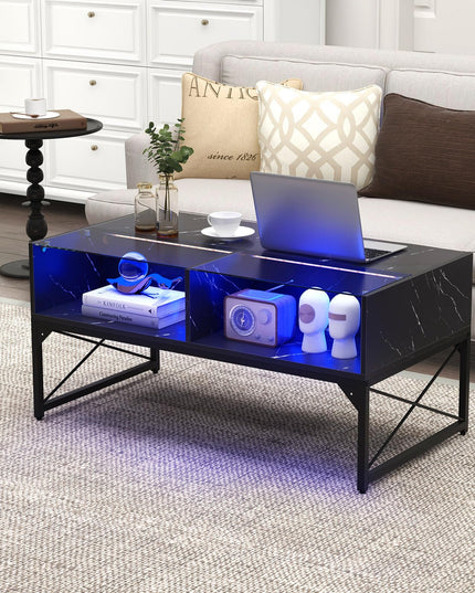 Giantex LED Coffee Table, High Gloss Coffee Tables with 4 Storage Cubes