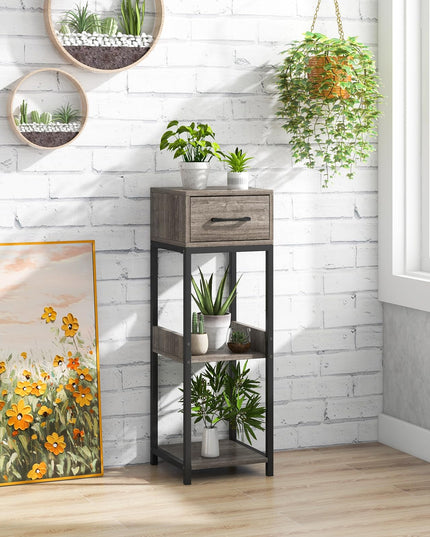 Giantex 3 Tier Tall Plant Stand Indoor, 36 Inch Corner Plant Holder with Drawer & Metal Frame