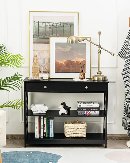 Giantex Console Table 3-Tier W/Drawer and Storage Shelves