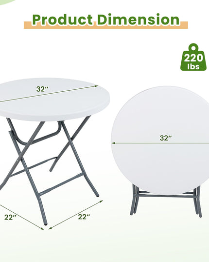 Giantex 32” Round Folding Table, HDPE Foldable Card Table for Party Wedding Event Picnic Commercial Banquet