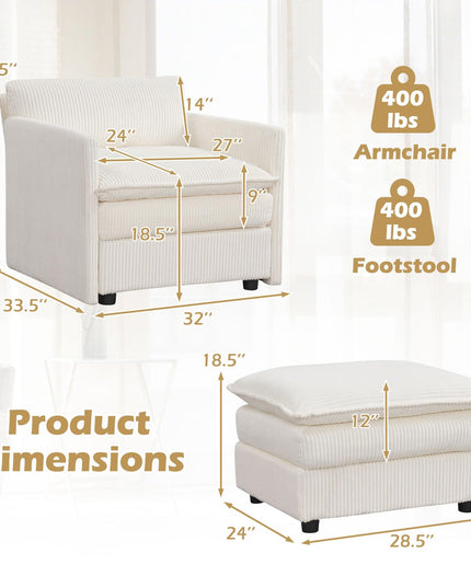 Fauteuil d'appoint surdimensionné Giantex avec ottoman pour chambre, salon et appartement