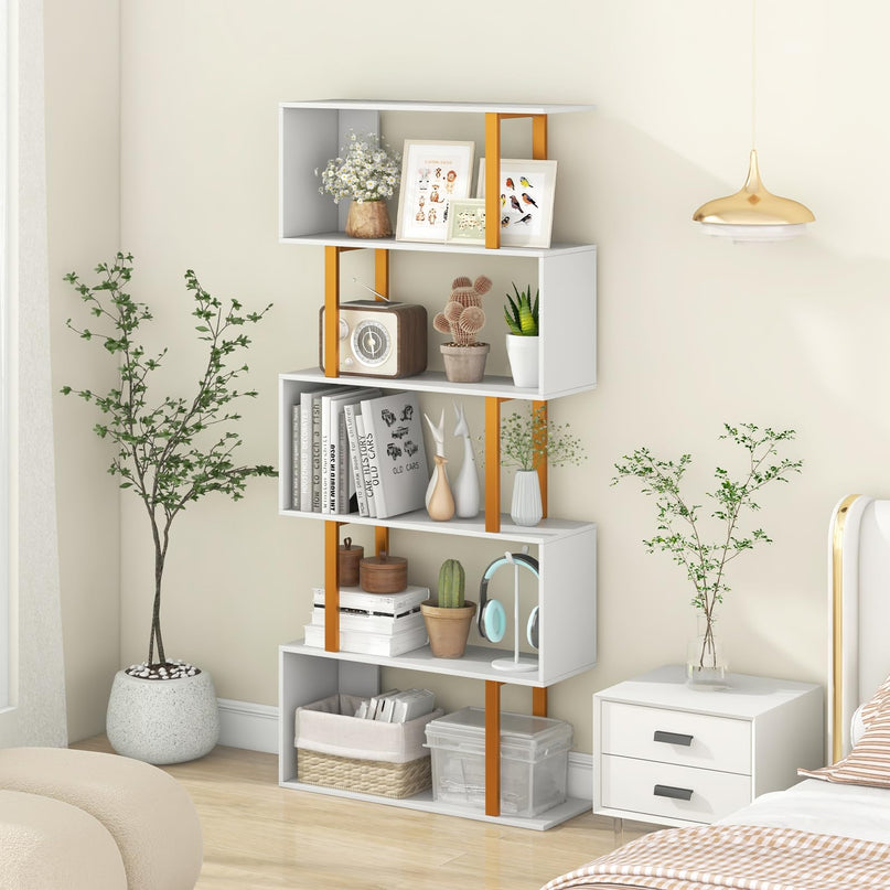 Giantex 5-Tier Geometric Bookcase Freestanding Display Shelf Rack