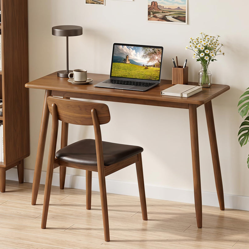 GIANTEX Computer Desk with Rubber Wood Legs for Bedroom or Small Spaces