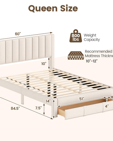 Cadre de lit Queen Size Giantex avec tiroir de rangement