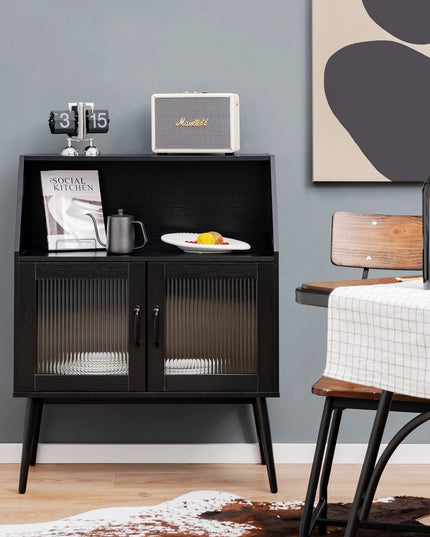 Giantex Buffet Cabinet with Storage, Farmhouse Sideboard with Open Shelves & Tempered Glass Door