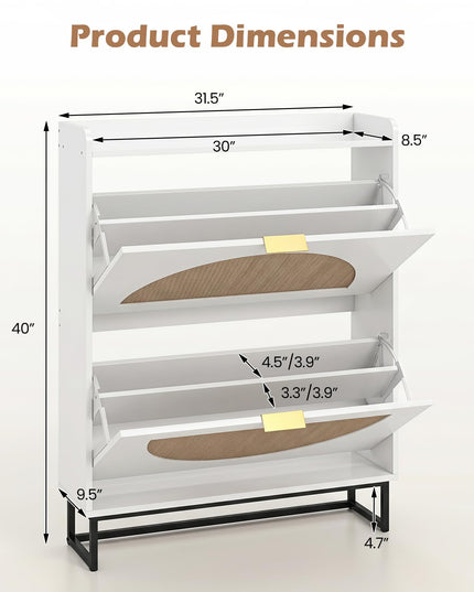 Giantex Faux Rattan Hidden Entryway Shoe Storage Cabinet with 2 Flip Drawers