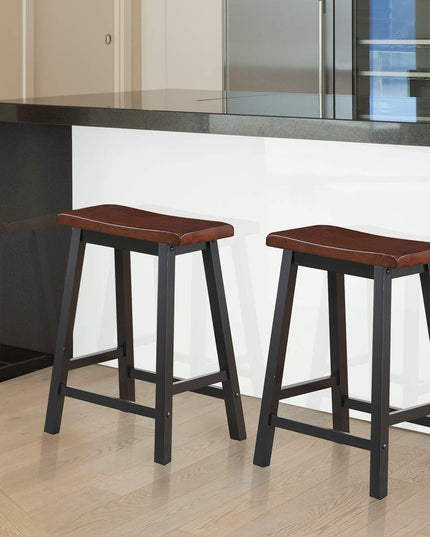 Giantex Set of 2 Saddle Seat Stools, Wood Vintage Counter Height Chairs