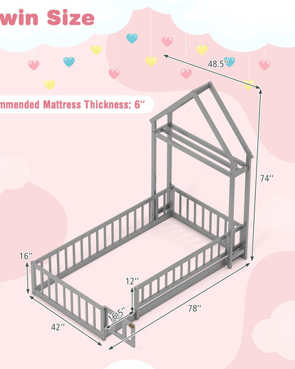 Giantex Twin House Floor Bed for Kids for Girls or Boys