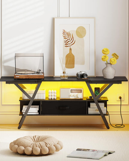 Giantex Black TV Stand with Power Outlets for 65" TVs 3-Tier Entertainment Center