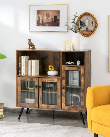 Giantex Storage Cabinet, Industrial Buffet Sideboard with Storage, 3 Door Wood Cupboard, 2 Creadenzas 2 Shelves