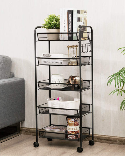 Giantex 5-Tier Storage Cart Rolling Trolley Organizer Utility Cart with Lockable Wheels