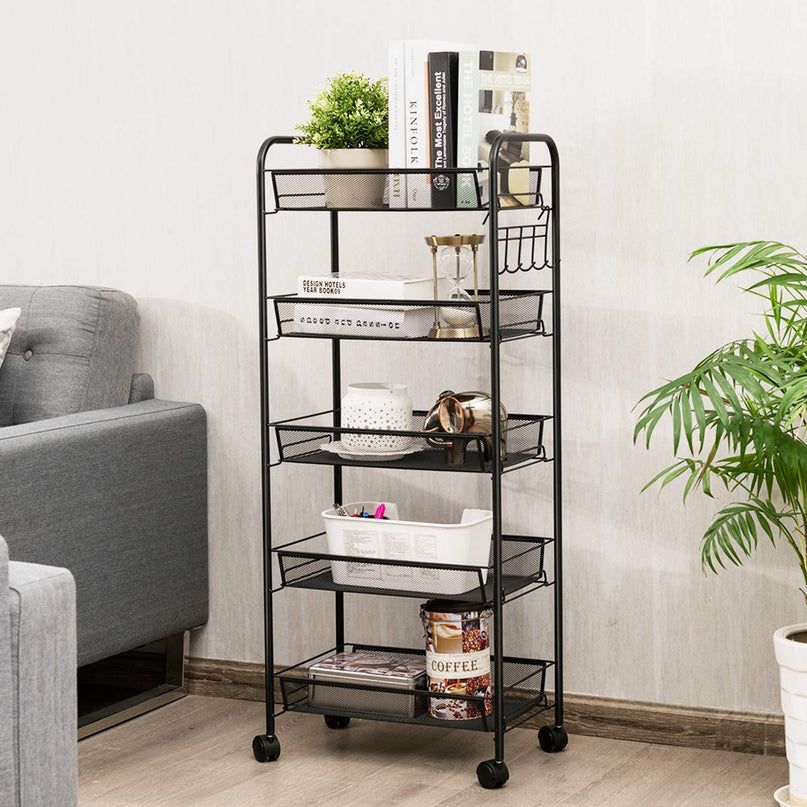 Giantex 5-Tier Storage Cart Rolling Trolley Organizer Utility Cart with Lockable Wheels