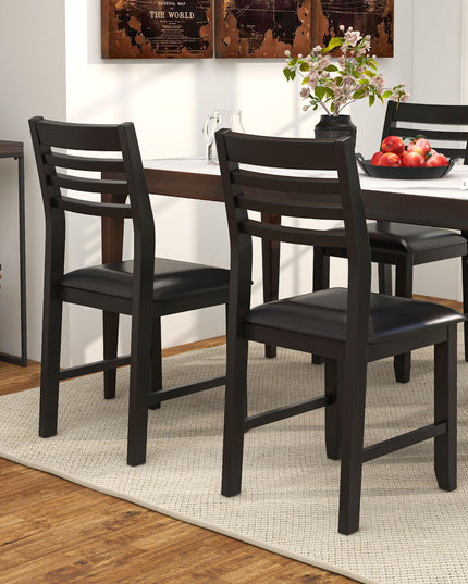 Giantex Dining Chairs Black, Faux Leather Upholstered Kitchen Chairs w/Padded Seat & Ladder Back