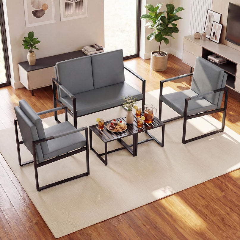 Giantex 2-Seater Sofa with Solid Metal Frame & Removable Back Cushions