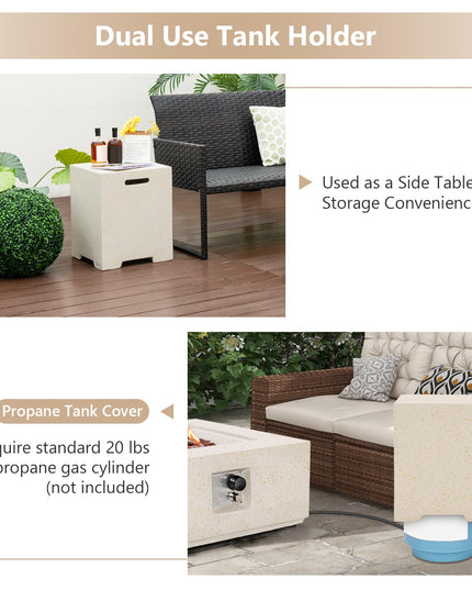 Giantex Propane Fire Pit Table Set, 40,000 BTU 28" Terrazzo Gas Fire Table w/ 16" Hideaway Tank Holder, Protective Covers