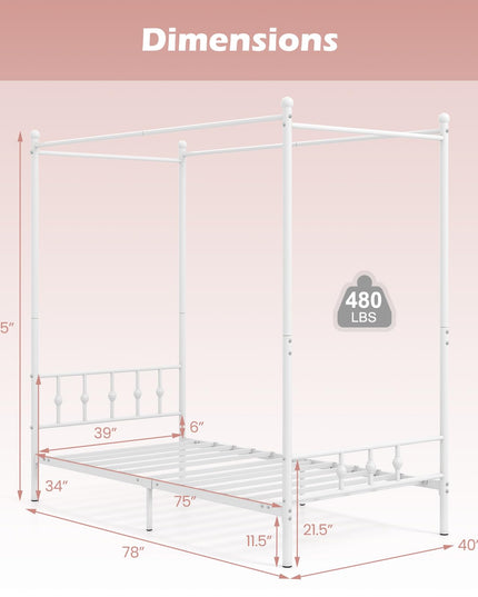 GIANTEX Metal Canopy Bed Frame Twin Size with Headboard and Footboard