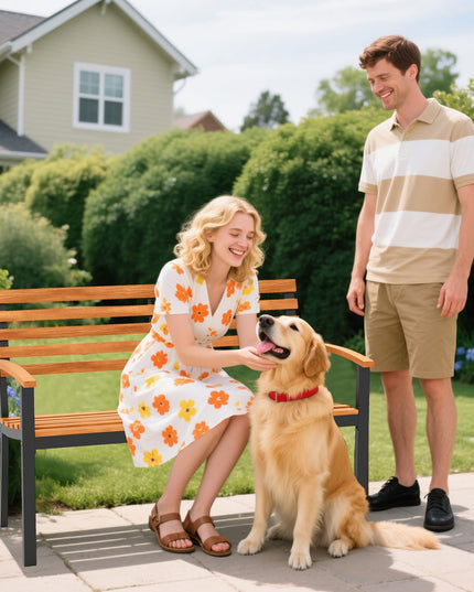 Giantex Outdoor 2-Person Bench with Slatted Backrest & Seat Armrests