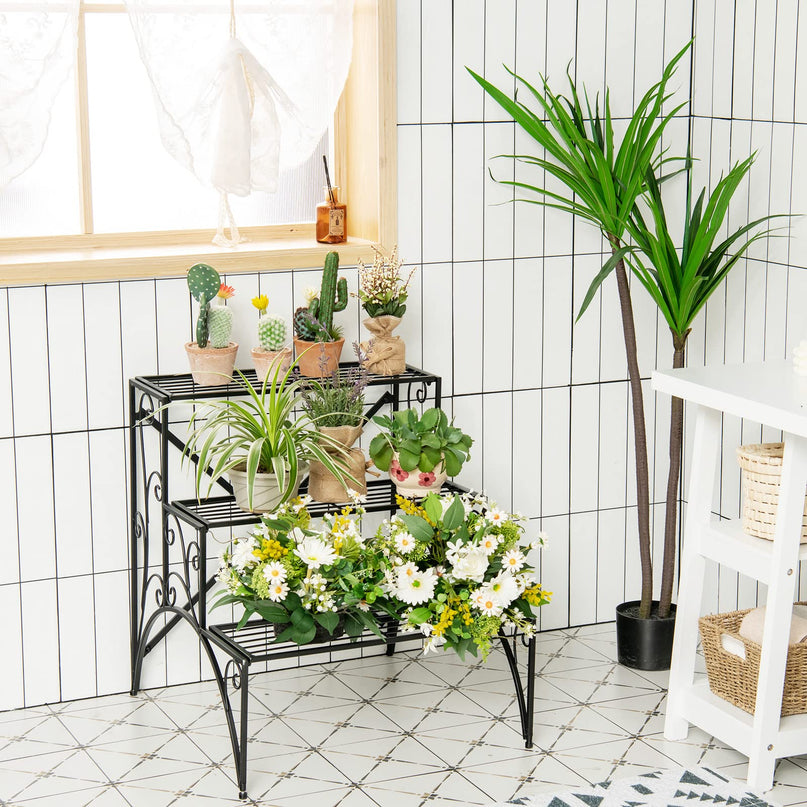 Giantex 3 Tier Metal Plant Stand for Outdoor Porch Garden Patio Balcony