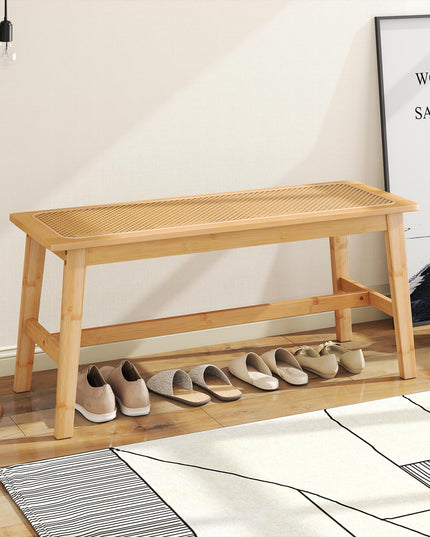 Banc de salle à manger Giantex 39,5" en bambou avec assise en rotin tressé à la main