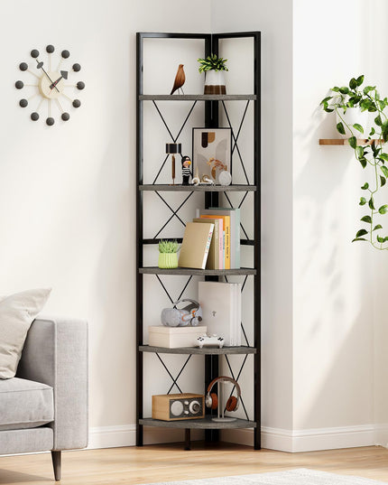 Giantex 5-Tier Corner Shelf, 63" Tall Corner Bookshelf, Freestanding Storage Rack w/Metal Frame