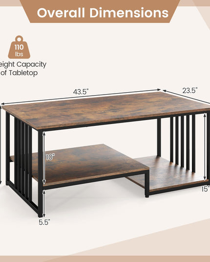 Giantex 43.5" Rectangle 2-Tier Farmhouse Coffee Table with Storage