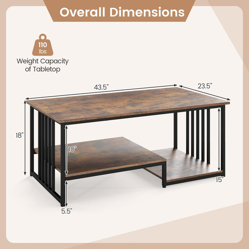 Giantex 43.5" Rectangle 2-Tier Farmhouse Coffee Table with Storage