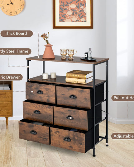 Giantex Fabric Dresser for Bedroom - Wide Storage Tower Chest of 6 Drawers
